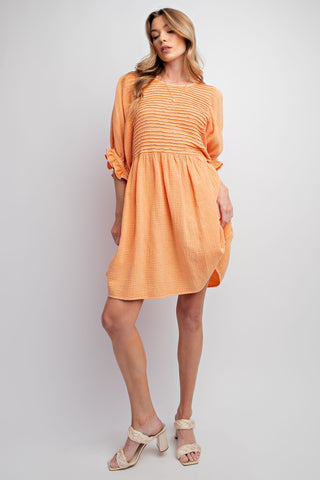 Tangerine Pintuck Mineral Washed Cotton Gauze Mini Dress