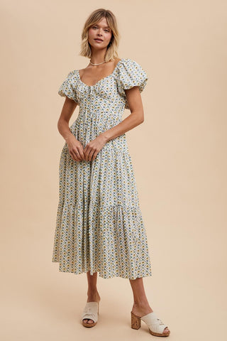 Mint Daffodil Cotton Floral Sweetheart Maxi Dress