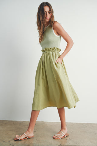 Moss Green Contrasted Tank Sweater Dress