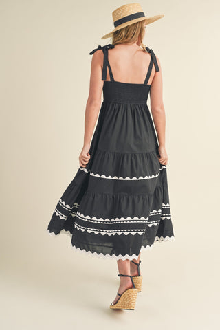 Black Tiered Trim Midi Dress