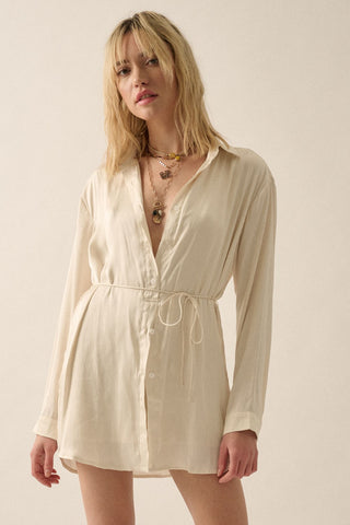 Cream Solid Collar Neck Button Front Long Sleeve Romper