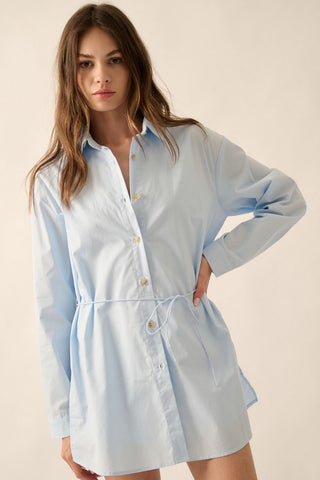 Light Blue Solid Collar-Neck Layered Yoke-Back Romper