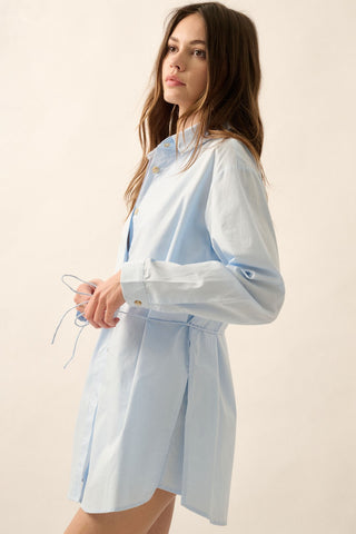 Light Blue Solid Collar-Neck Layered Yoke-Back Romper