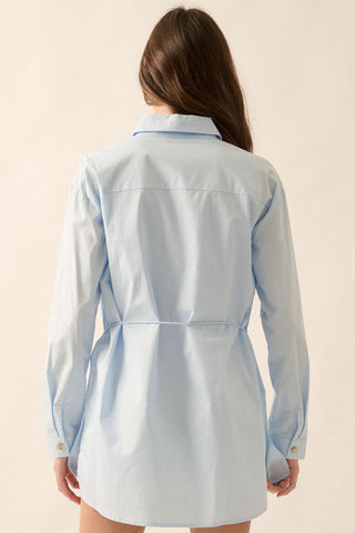Light Blue Solid Collar-Neck Layered Yoke-Back Romper