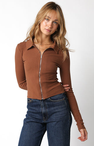 Brown Zip Up Top