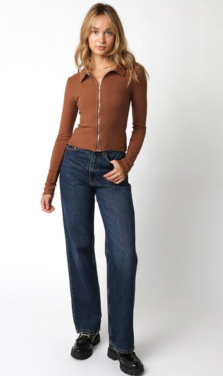 Brown Zip Up Top
