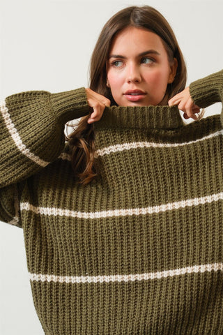 Olive Stripe Oversized Sweater