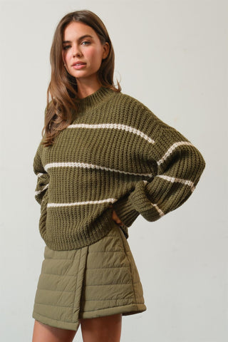 Olive Stripe Oversized Sweater