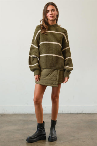 Olive Stripe Oversized Sweater