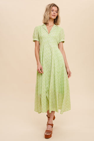 Lime Collared Button Down Midi Dress