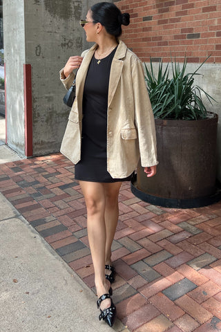 Beige Denim Front Pocket Blazer