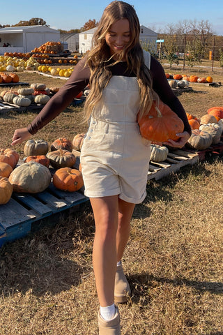 Cream Corduroy Short Overalls