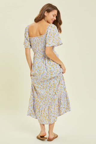 Light Blue Floral Smocked Maxi Dress