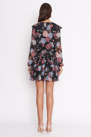 Black Floral Long Sleeve Ruffle Dress