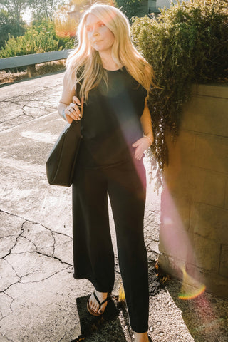 Navy Blue Slub Knit Pants Set