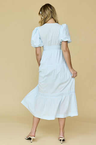 Baby Blue Puff Sleeve Midi Dress