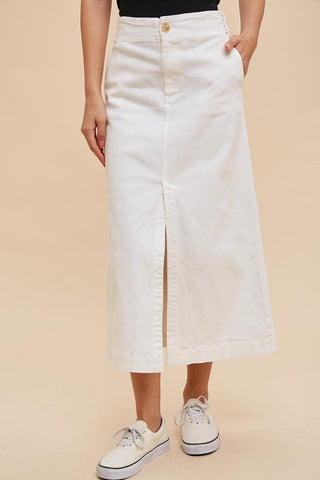Off White Stretch Twill Pencil Skirt