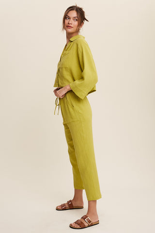 Light Green Long Sleeve Button Down And Long Pants Sets