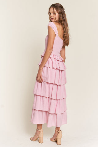 Pink Tiered Ruffle Maxi Dress