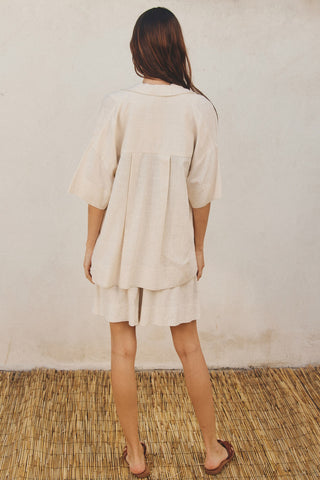 Oatmeal Linen Blend Relaxed Shirt And Shorts Set