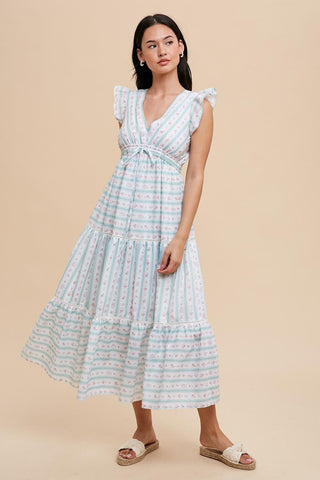 Vintage Green Floral Print Maxi Dress