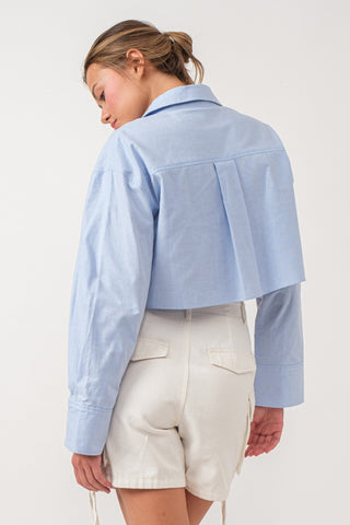 Blue Pocket Detailed Cropped Shirt